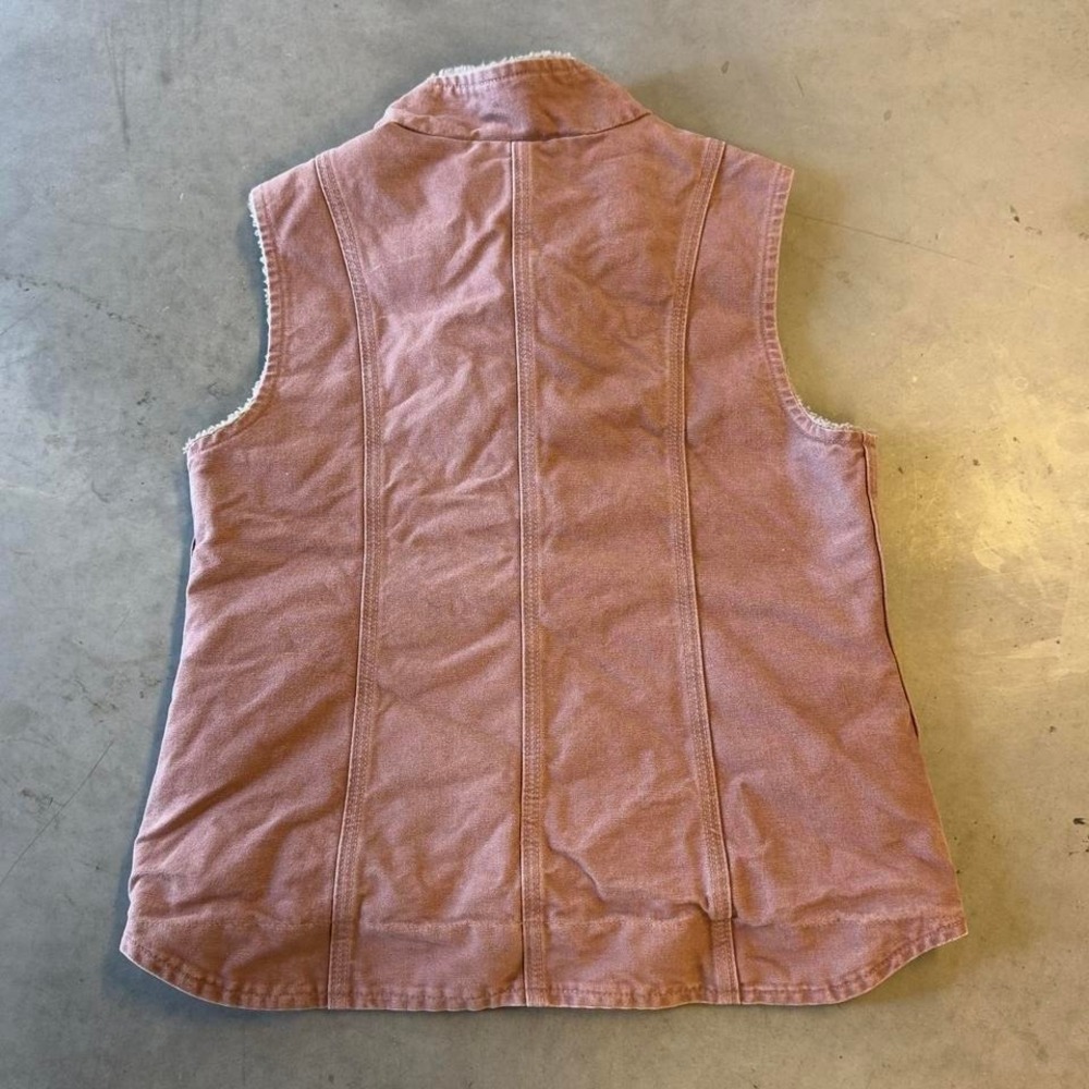 Vintage women's pink salmon Sherpa lined canvas Carhartt vest - Picture 3 of 6